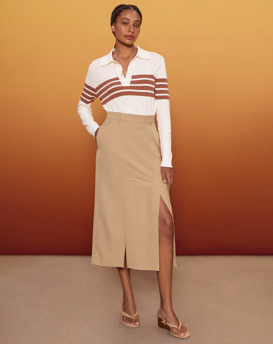 SAIA MIDI COM FENDAS ALFAIATARIA - BEGE