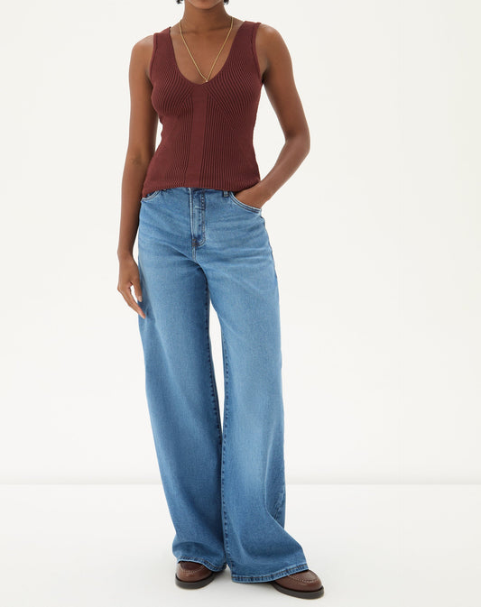 CALÇA JEANS WIDE LEG CINTURA ALTA - AZUL MÉDIO