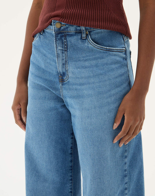 CALÇA JEANS WIDE LEG CINTURA ALTA - AZUL MÉDIO