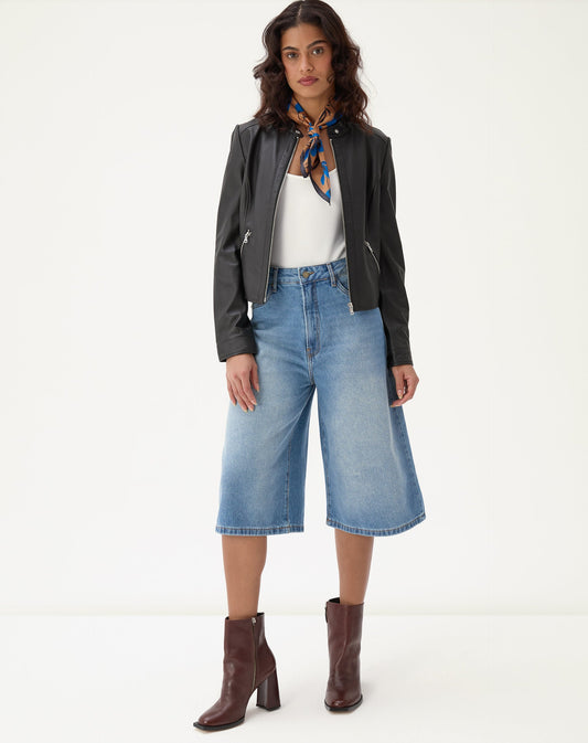 BERMUDA JEANS ALONGADA EVASÊ - AZUL MÉDIO